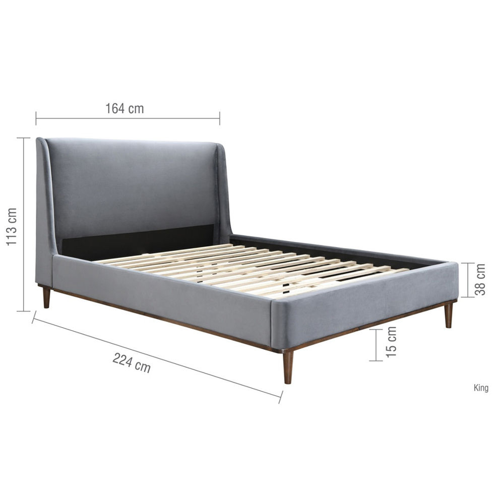 Lebanon Velvet King Size Bed In Grey