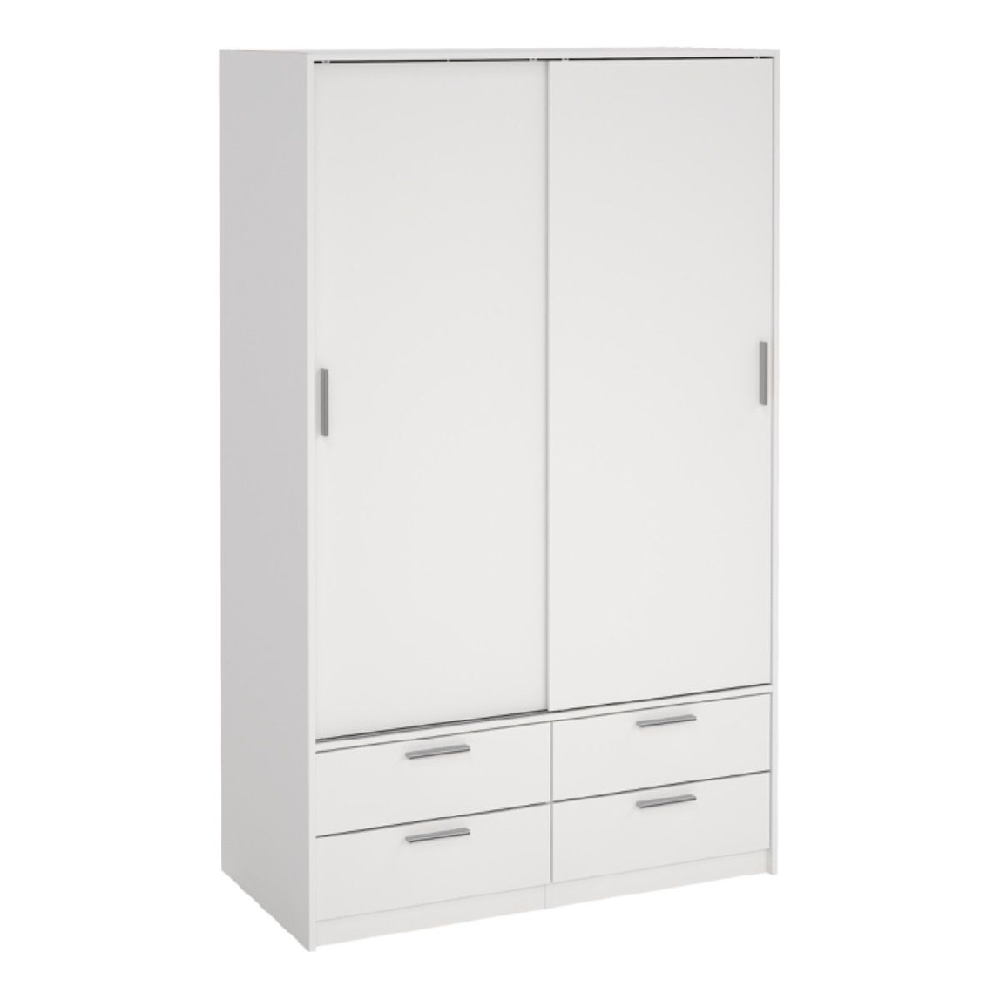 Lebanon Wooden Wardrobe With 2 Sliding Doors 4 Drawers In White