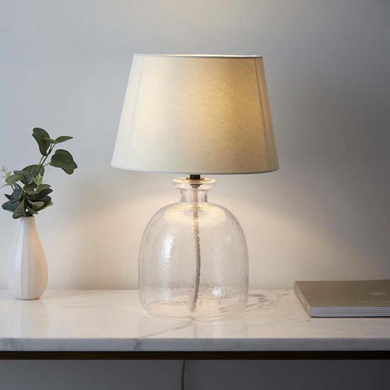 Read more about Lecce cici ivory fabric shade table lamp with clear glass base