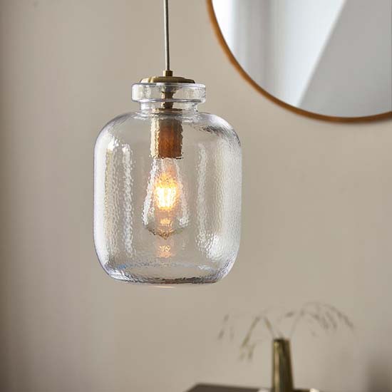 Lecce Clear Glass Shade Ceiling Pendant Light In Antique Brass thumbnail
