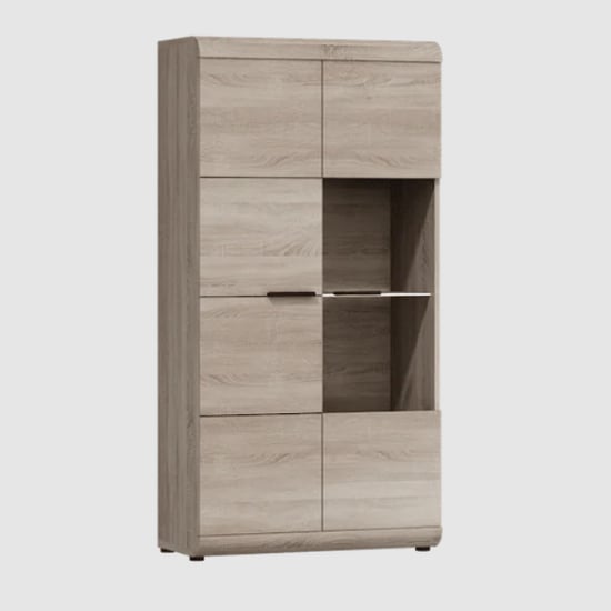 Product photograph of Lecco Wooden Display Cabinet With 2 Doors In Sonoma Oak from Furniture in Fashion