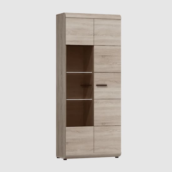 Lecco Wooden Display Cabinet Tall With 2 Doors In Sonoma Oak