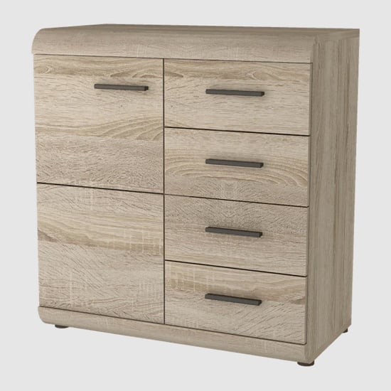 Product photograph of Lecco Wooden Highboard With 1 Door 4 Drawers In Sonoma Oak from Furniture in Fashion