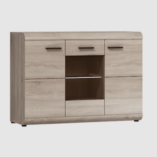 Product photograph of Lecco Wooden Sideboard With 3 Doors In Sonoma Oak from Furniture in Fashion