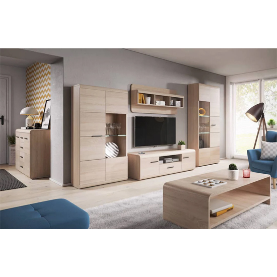 Lecco Wooden TV Stand With 2 Doors 1 Drawer In Sonoma Oak