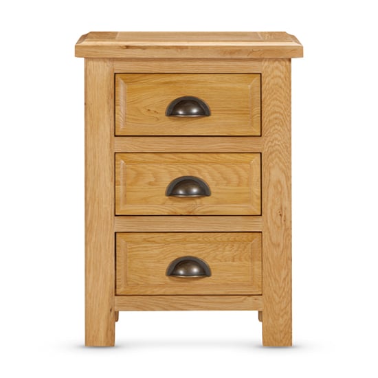 Product photograph of Lecco Wooden Bedside Cabinet With 3 Drawers In Oak from Furniture in Fashion