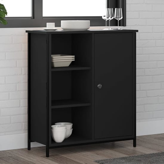 Product photograph of Lecco Wooden Sideboard With 1 Door 2 Shelves In Black from Furniture in Fashion