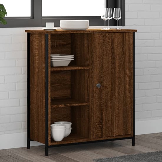 Product photograph of Lecco Wooden Sideboard With 1 Door 2 Shelves In Brown Oak from Furniture in Fashion