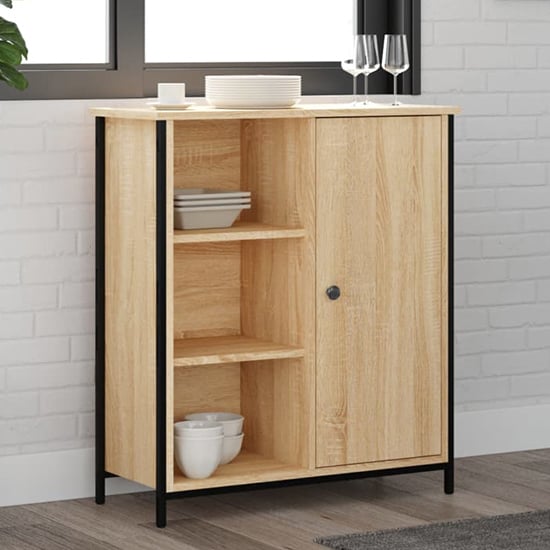 Product photograph of Lecco Wooden Sideboard With 1 Door 2 Shelves In Sonoma Oak from Furniture in Fashion