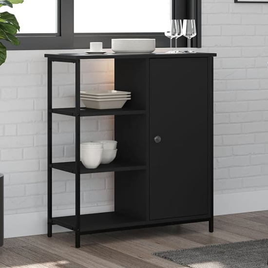 Product photograph of Lecco Wooden Sideboard With 1 Door 3 Shelves In Black from Furniture in Fashion