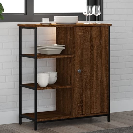 Product photograph of Lecco Wooden Sideboard With 1 Door 3 Shelves In Brown Oak from Furniture in Fashion