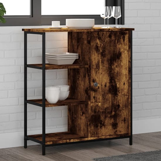 Product photograph of Lecco Wooden Sideboard With 1 Door 3 Shelves In Smoked Oak from Furniture in Fashion