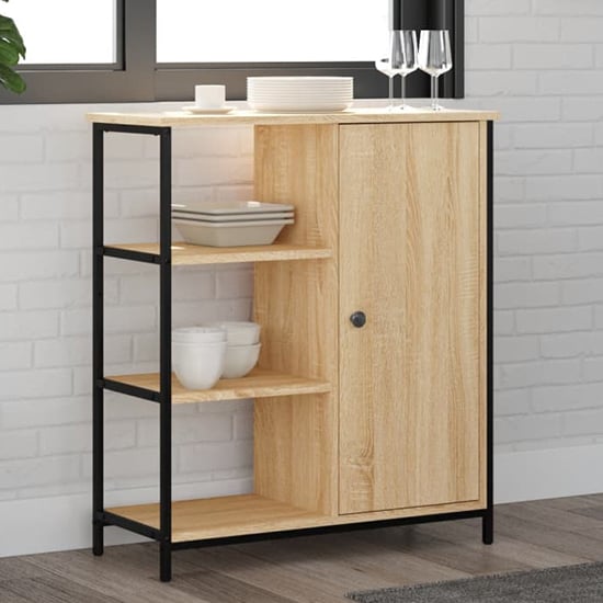 Product photograph of Lecco Wooden Sideboard With 1 Door 3 Shelves In Sonoma Oak from Furniture in Fashion