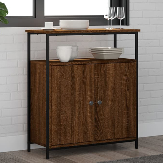 Lecco Wooden Sideboard With 2 Doors 1 Shelf In Brown Oak