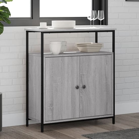 Lecco Wooden Sideboard With 2 Doors 1 Shelf In Grey Sonoma Oak