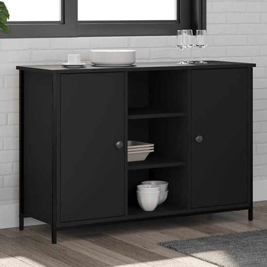Product photograph of Lecco Wooden Sideboard With 2 Doors 2 Shelves In Black from Furniture in Fashion