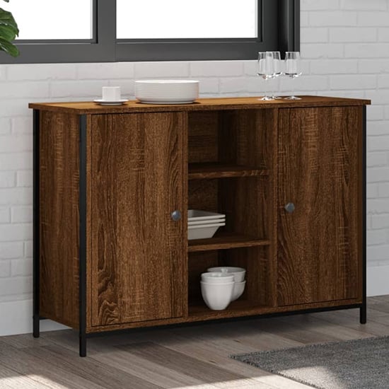 Product photograph of Lecco Wooden Sideboard With 2 Doors 2 Shelves In Brown Oak from Furniture in Fashion