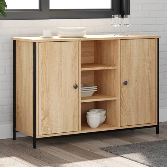 Product photograph of Lecco Wooden Sideboard With 2 Doors 2 Shelves In Sonoma Oak from Furniture in Fashion