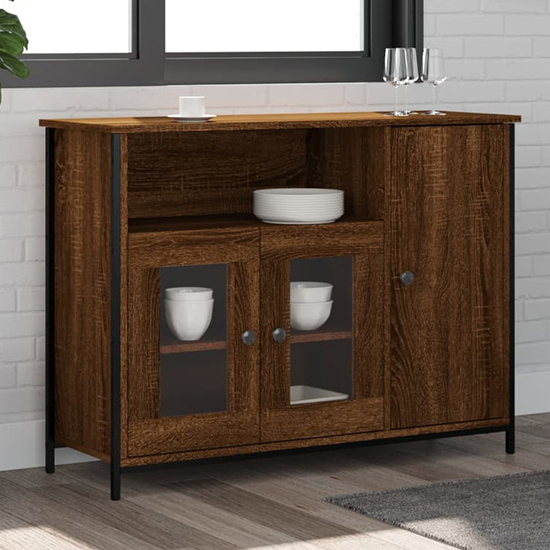 Product photograph of Lecco Wooden Sideboard With 3 Doors In Brown Oak from Furniture in Fashion
