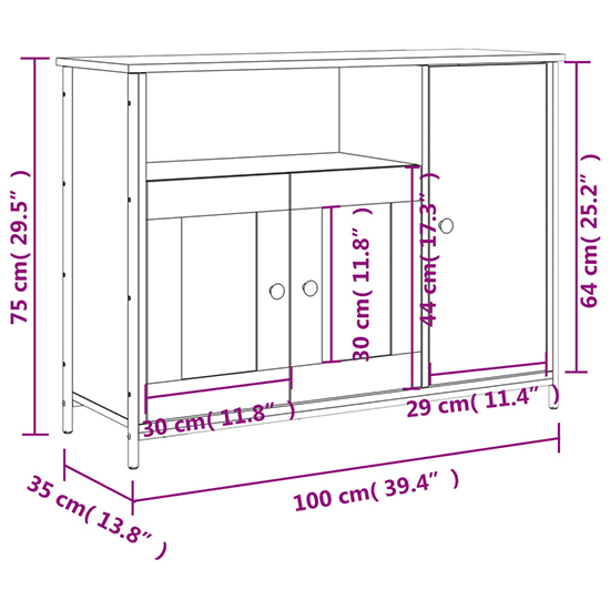 Lecco Wooden Sideboard With 3 Doors In Grey Sonoma Oak