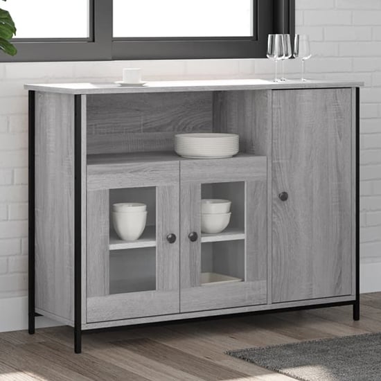 Product photograph of Lecco Wooden Sideboard With 3 Doors In Grey Sonoma Oak from Furniture in Fashion
