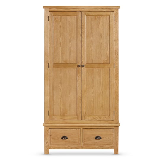 Lecco Wooden Wardrobe With 2 Doors 2 Drawers In Oak