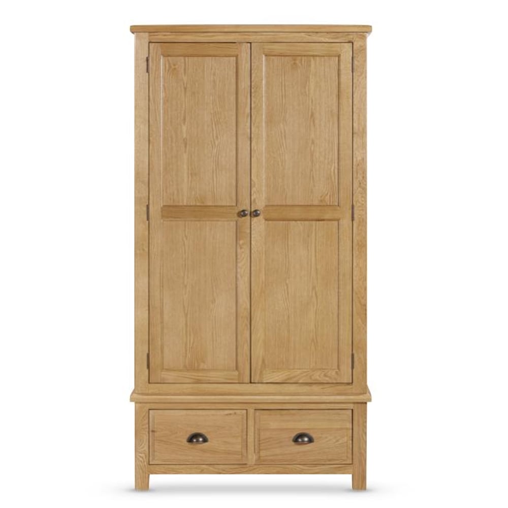 Lecco Wooden Wardrobe With 2 Doors 2 Drawers In Oak