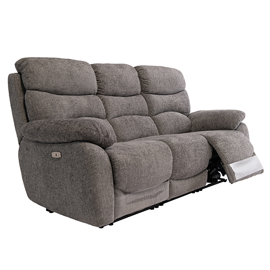Leda Fabric Electric Recliner 3 Seater Sofa With USB In Ash