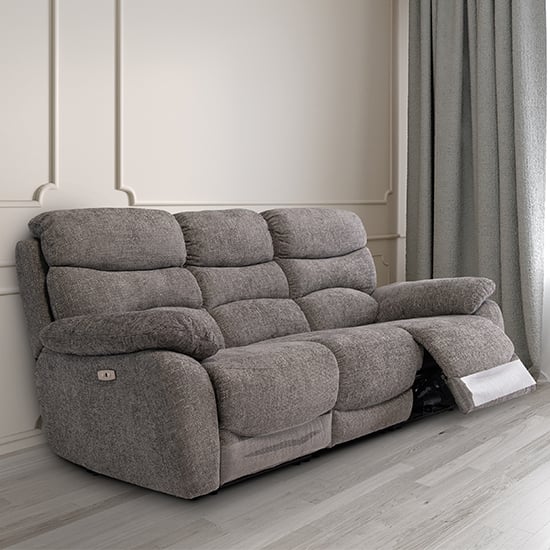 Product photograph of Leda Fabric Electric Recliner 3 Seater Sofa With Usb In Ash from Furniture in Fashion
