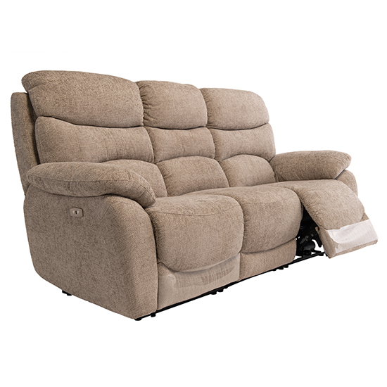 Leda Fabric Electric Recliner 3 Seater Sofa With USB In Sand