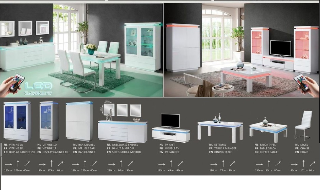 Lenovo 2 Door Sideboard In White High Gloss With LED Lighting