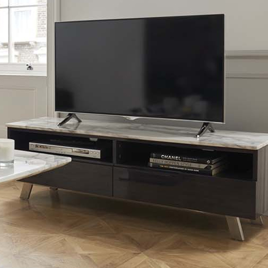 Leduc Marble 2 Drawers TV Stand In Grey High Gloss