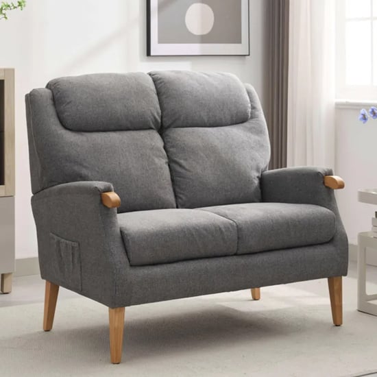 Read more about Ledyard fabric 2 seater sofa in grey with wooden legs