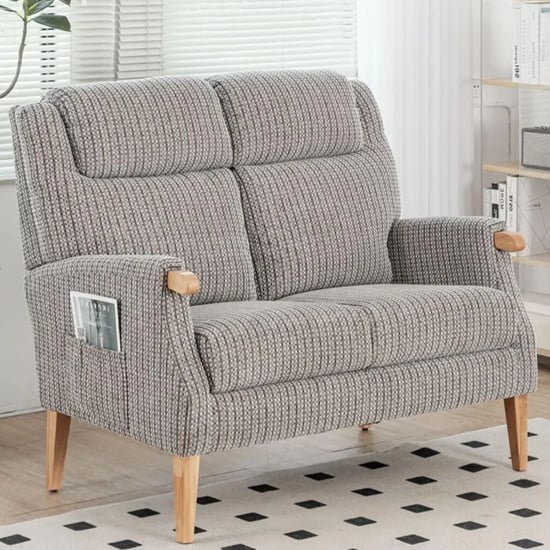 Read more about Ledyard fabric 2 seater sofa in latte with wooden legs