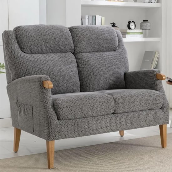 Read more about Ledyard fabric 2 seater sofa in steel blue with wooden legs