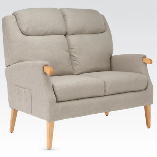 Read more about Ledyard fabric 2 seater sofa in taupe with wooden legs