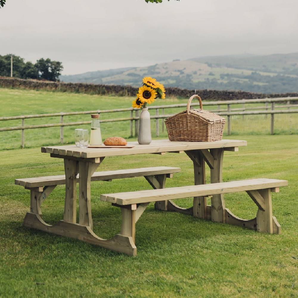 Ledyard Large Wooden Picnic Dining Set In Natural