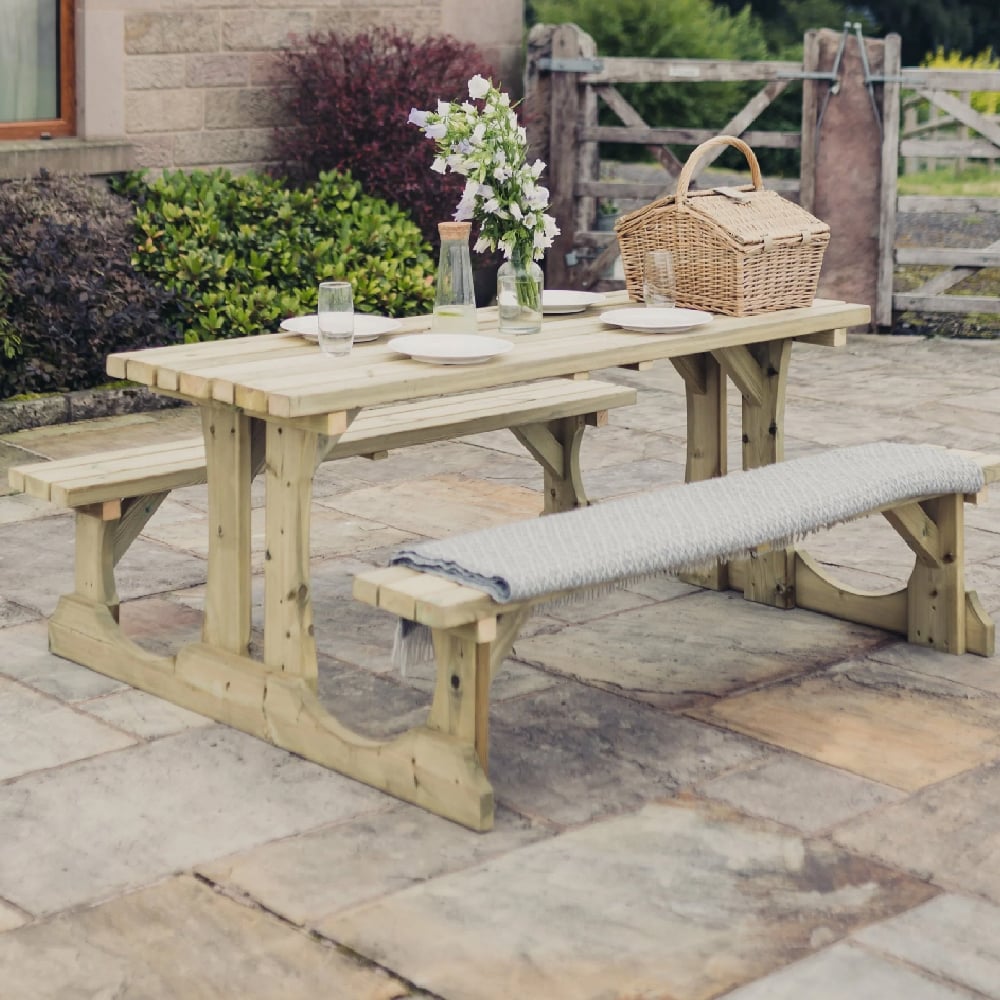 Product photograph of Ledyard Large Wooden Picnic Dining Set In Natural from Furniture in Fashion