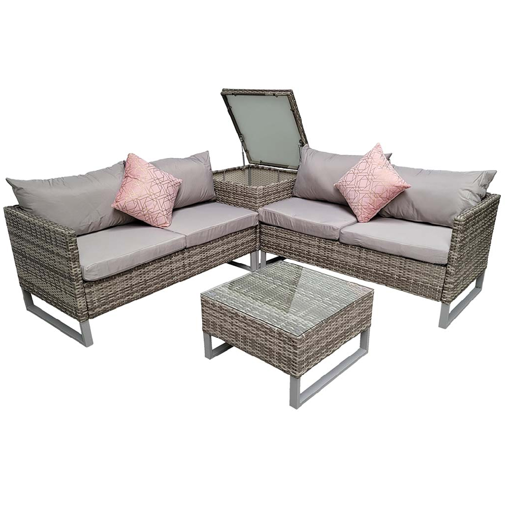 Ledyard Rattan Garden Corner Sofa Set In Light Grey