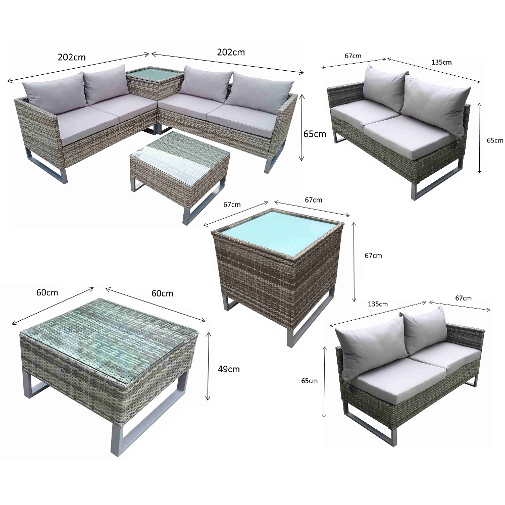 Ledyard Rattan Garden Corner Sofa Set In Light Grey