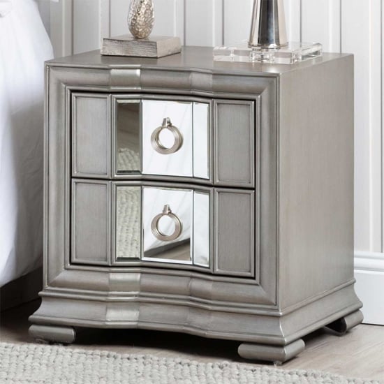 Product photograph of Leeds Mirrored Bedside Cabinet With 2 Drawers In Grey from Furniture in Fashion