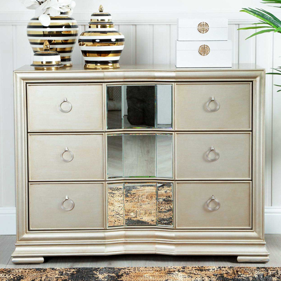 Product photograph of Leeds Mirrored Chest Of 3 Drawers In Champagne from Furniture in Fashion