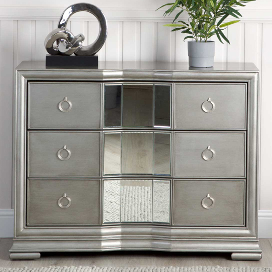 Product photograph of Leeds Mirrored Chest Of 3 Drawers In Grey from Furniture in Fashion