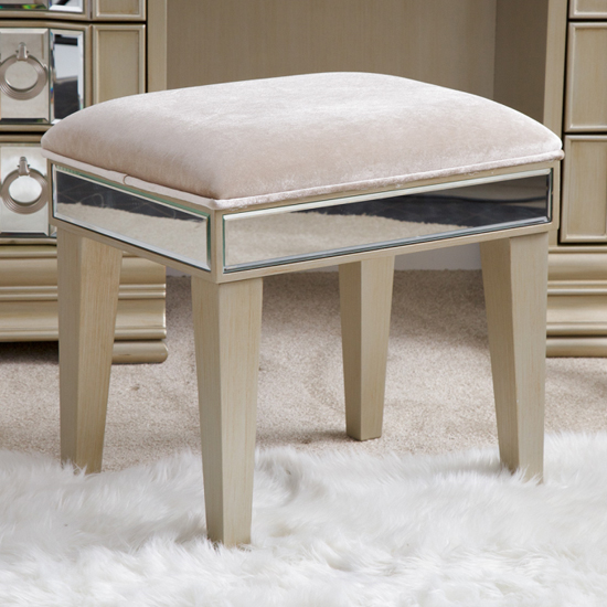 Product photograph of Leeds Mirrored Dressing Stool In Champagne from Furniture in Fashion