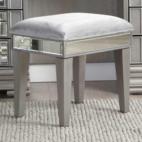 Product photograph of Leeds Mirrored Dressing Stool In Grey from Furniture in Fashion