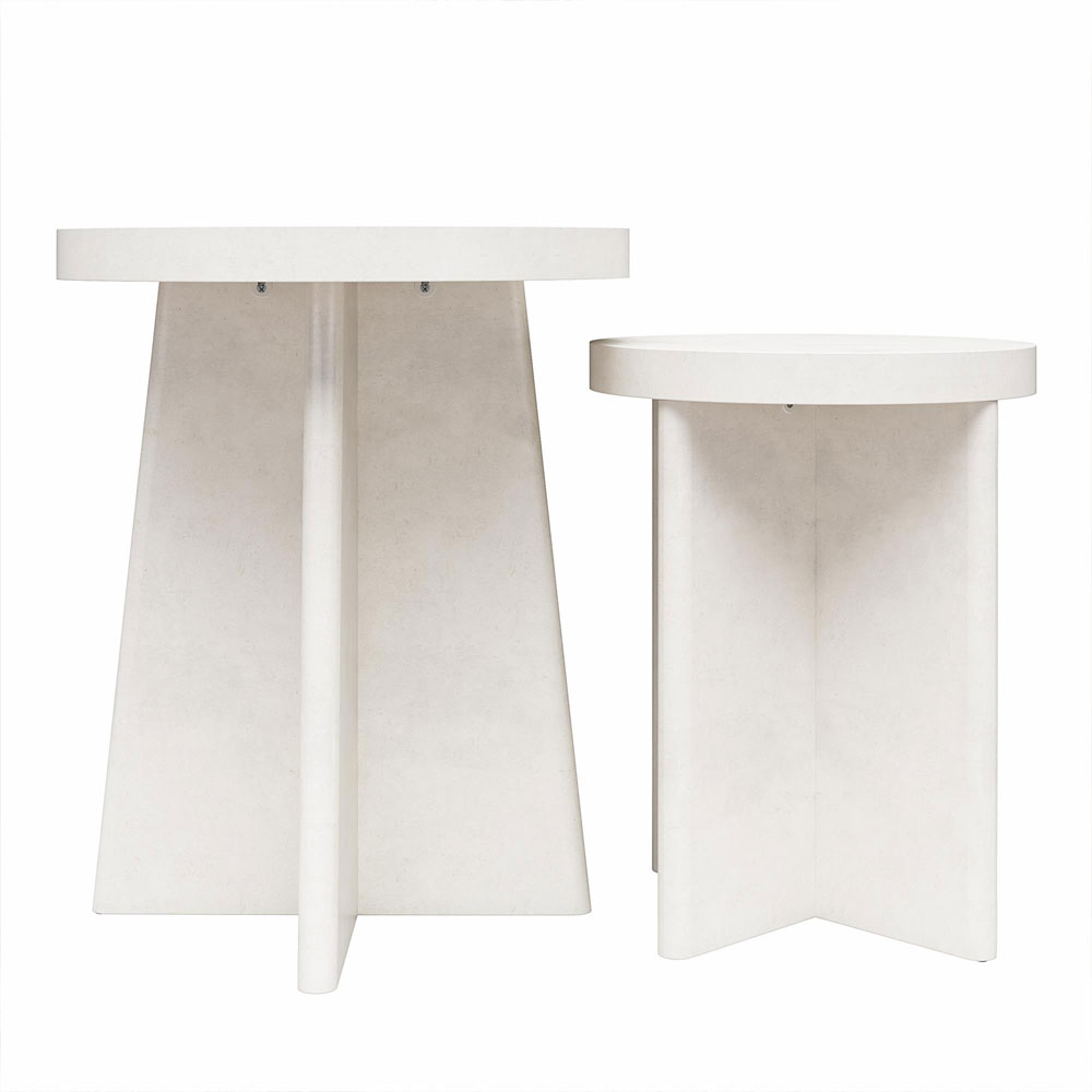 Leeds Round Wooden Set Of 2 Side Tables in Beige White