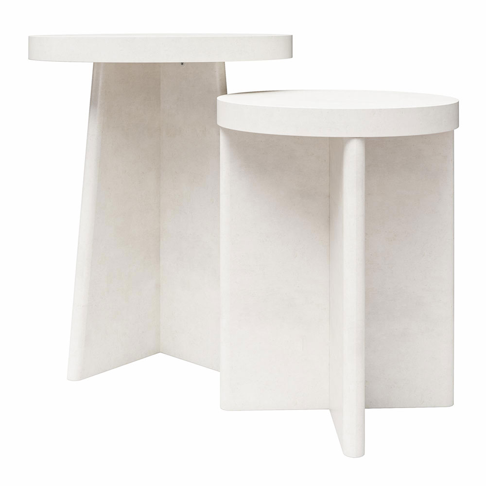 Leeds Round Wooden Set Of 2 Side Tables in Beige White