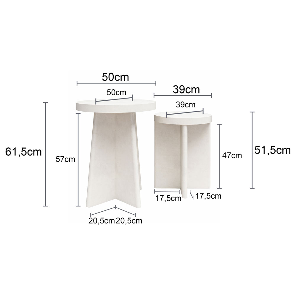 Leeds Round Wooden Set Of 2 Side Tables in Beige White