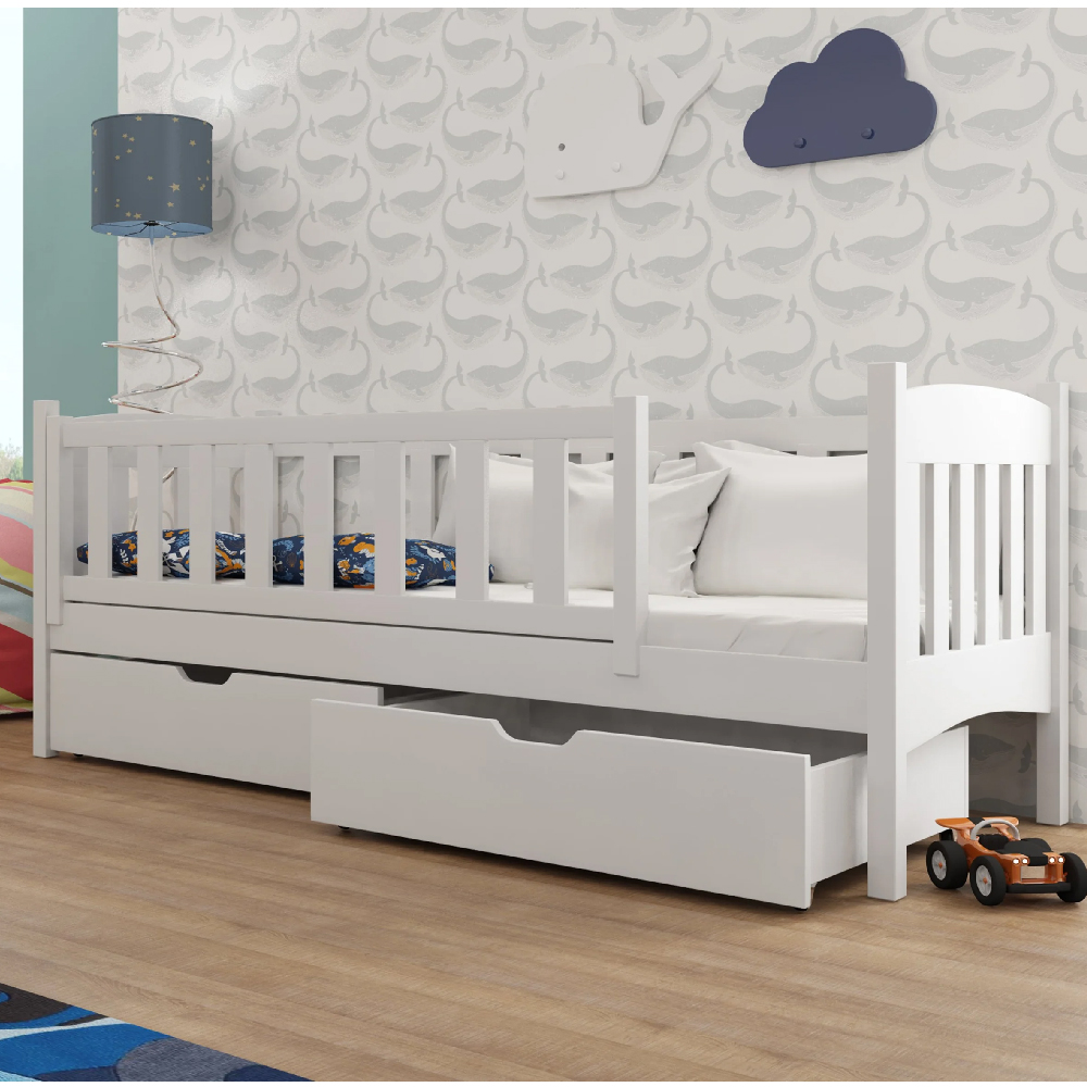 Read more about Leeds storage wooden day bed with foam mattress in matt white