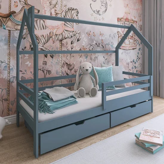Leeds Storage Wooden Single Bed In Grey With Bonnell Mattress